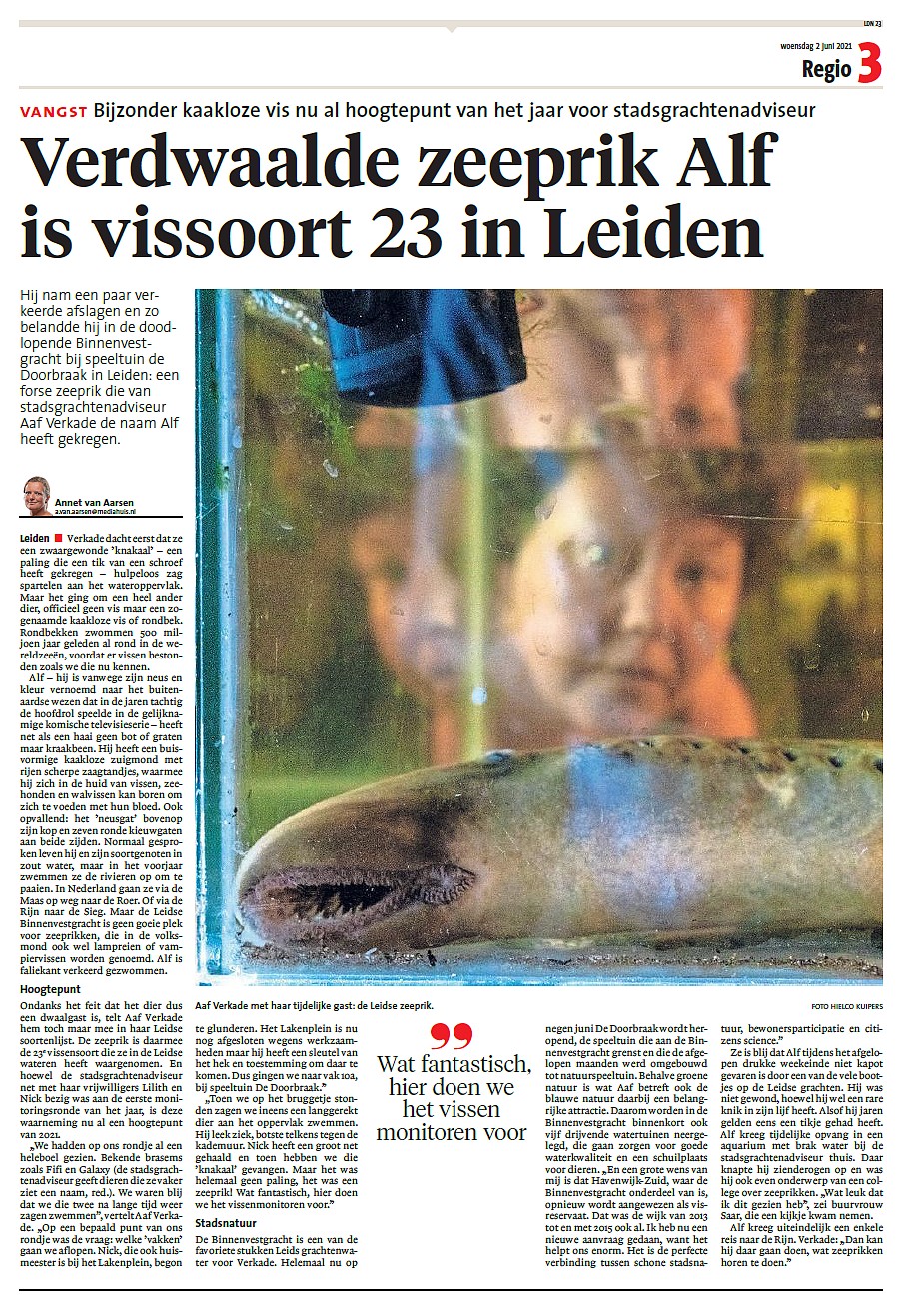 Zeeprik Alf haalde op 2jun2021 het Leidsch Dagblad